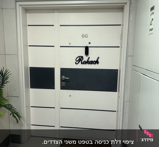 דלת לבנה עם פסים שחורים ושלט "רוקח"